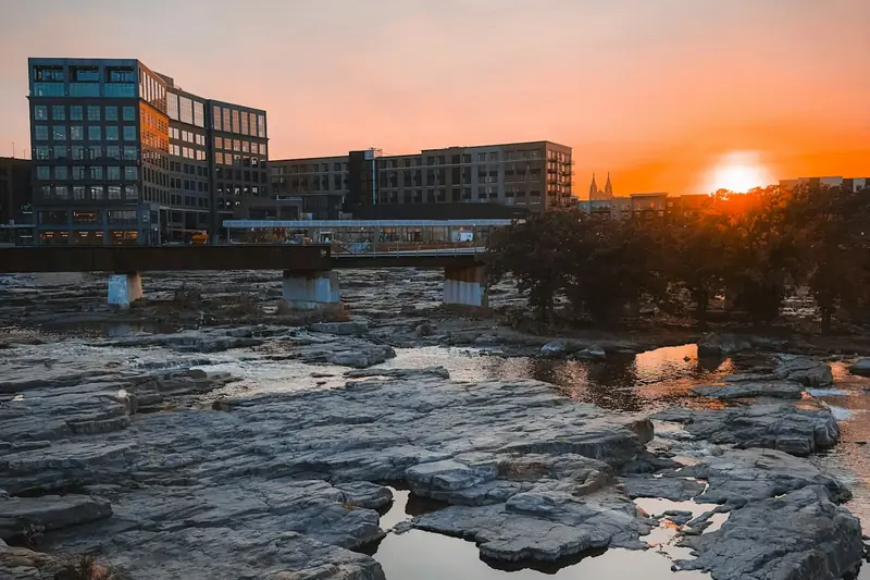 Falls Park rocks and river in downtown Sioux Falls — South Dakota personal injury lawyer